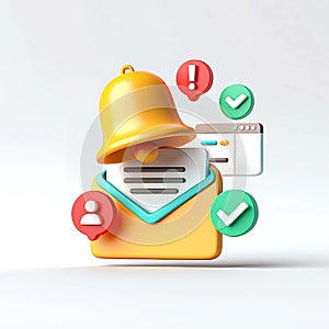 3D Email Notification and Alert Icon - Communication and Update Concept